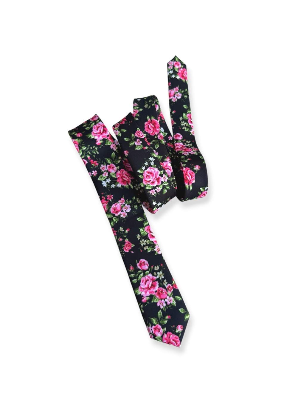NWT Express Black Floral Skinny Tie with Pink Roses